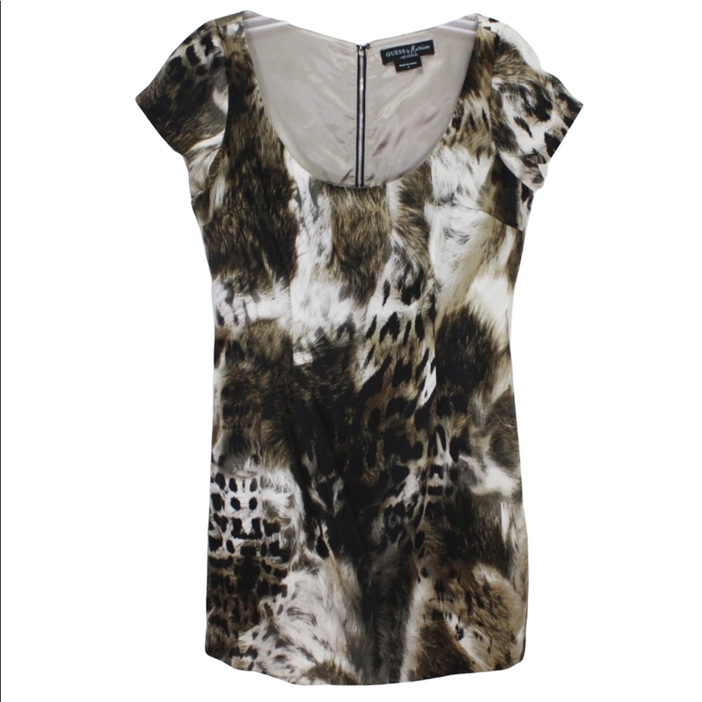 GUESS by MARCIANO Silk Mini Dress Short Sleeve Animal Print Leopard Small S